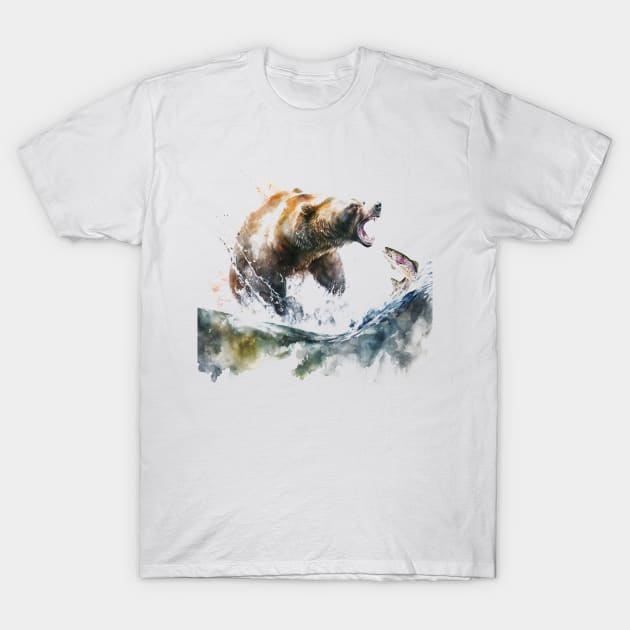 Fishing Bear T-Shirt by JennyPool